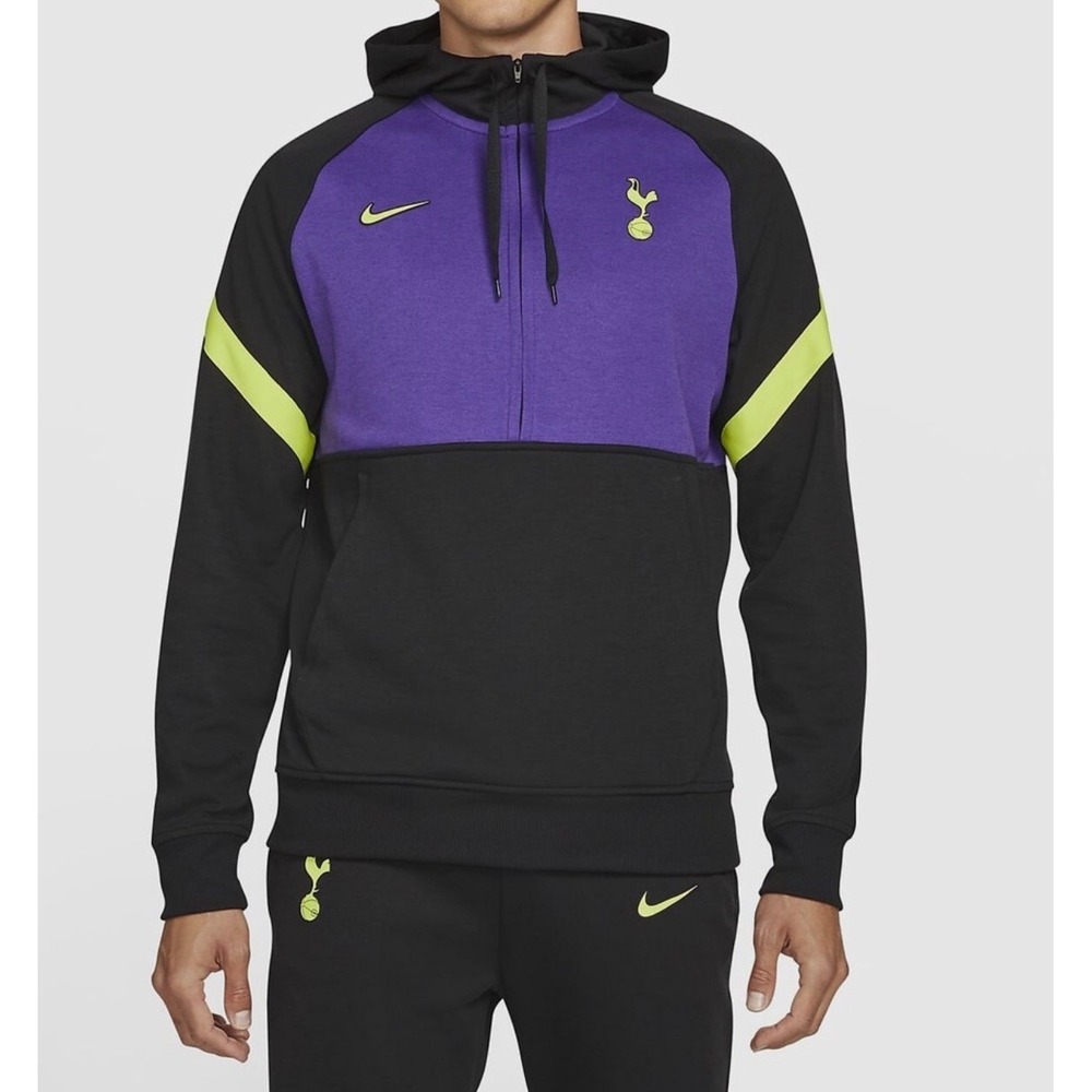 Nike Tottenham Hotspur Spurs Dri-FIT Hoodie Black Purple Volt Mens XL 1/4 Zip